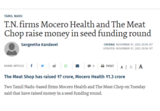 The Hindu reporting Mocero's 1.3 Crore Funding Announcement.